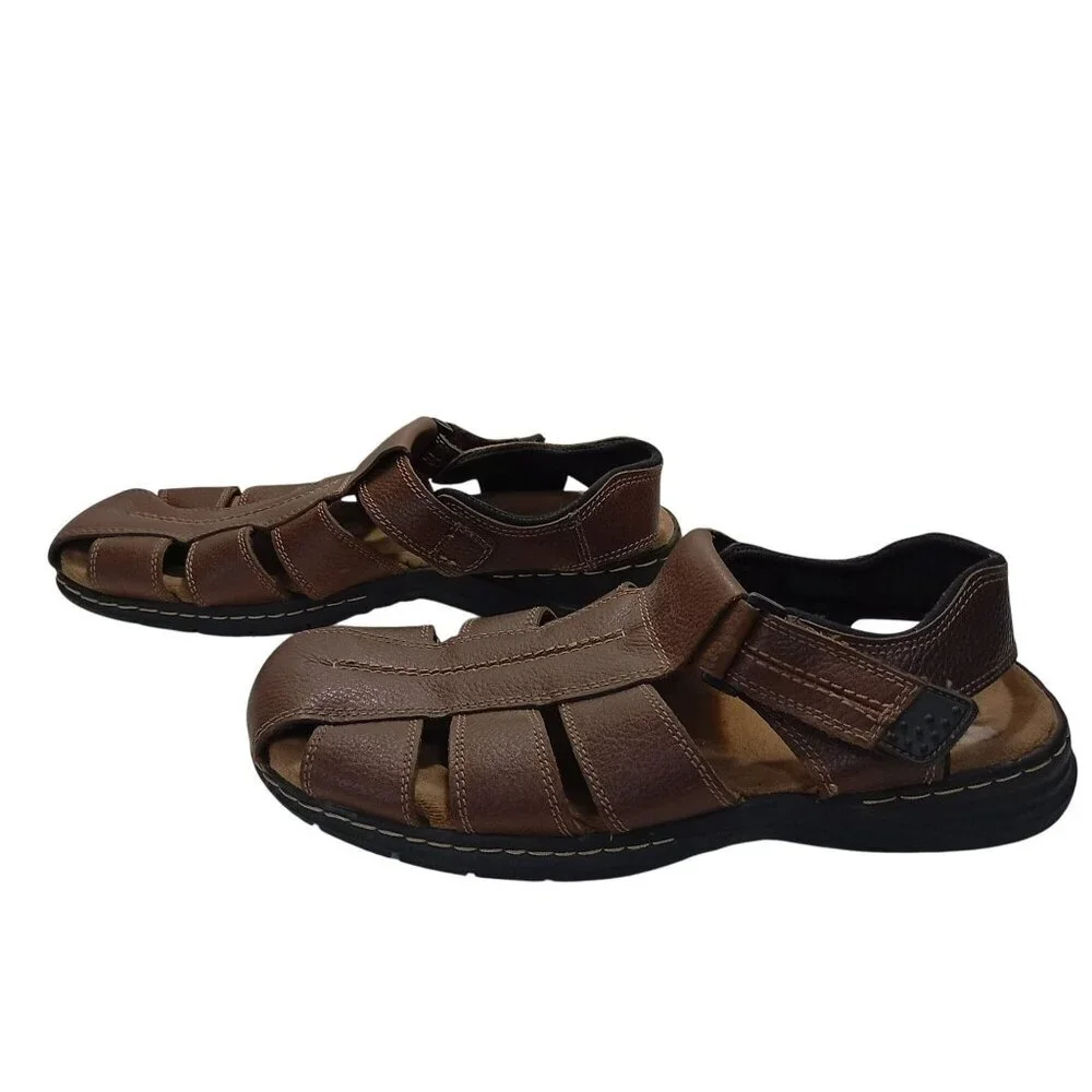 Dr. Scholls Mens Camden Brown Leather Sandals Open-Toe Comfort Fit Size 13M